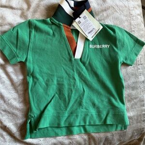 Burberry Kids Polo Shirt in Green with Striped Collar